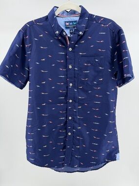 Charleston Threads Swimmer Print Short Sleeved Button-Down Top, Men's Medium